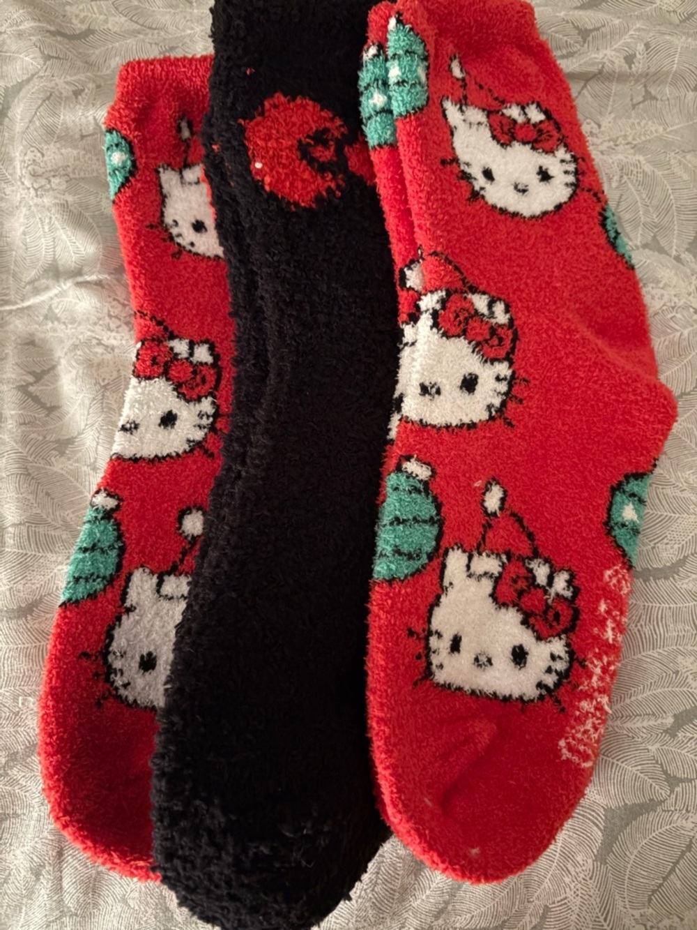 Hello Kitty Red & Black Fuzzy Socks Trio